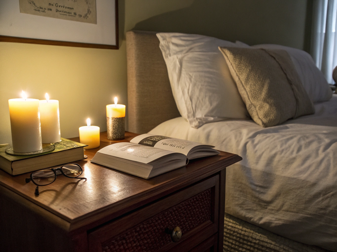 Deep evening atmosphere with subtle textile textures and natural dusk shadows