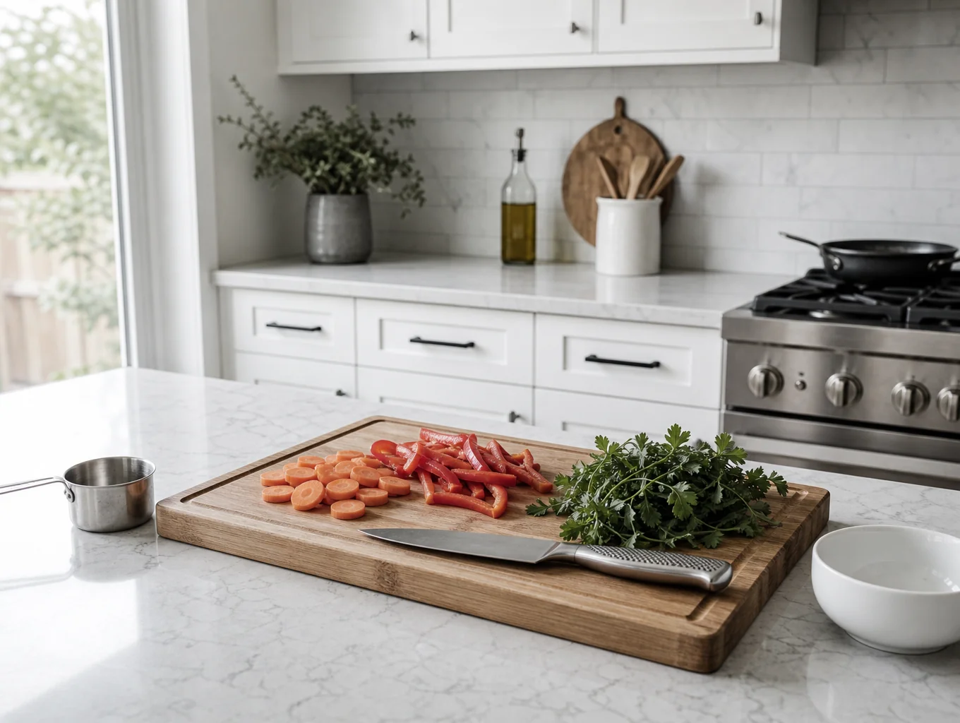 Refined culinary workspace with high-grade cookware and precision preparation tools.