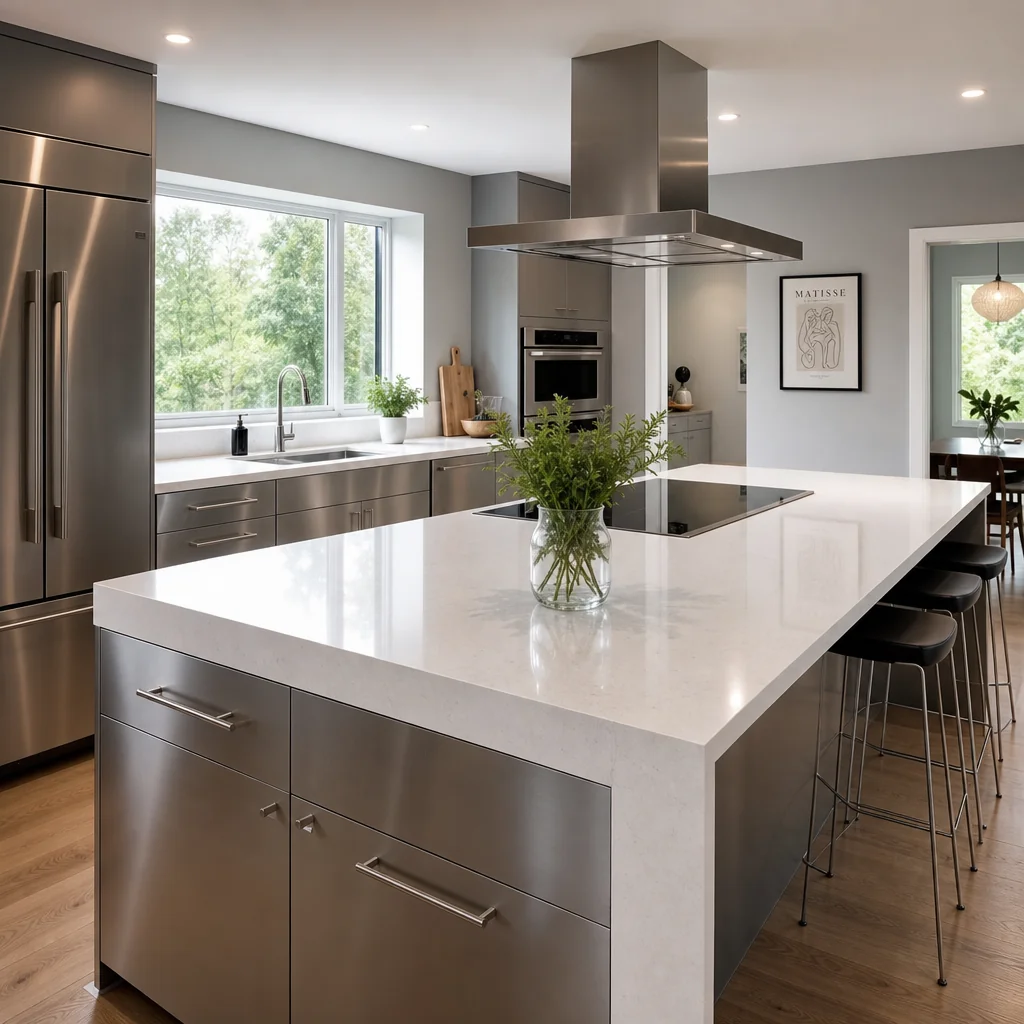 Architectural room detail illustrating ergonomic seated kitchen prep area