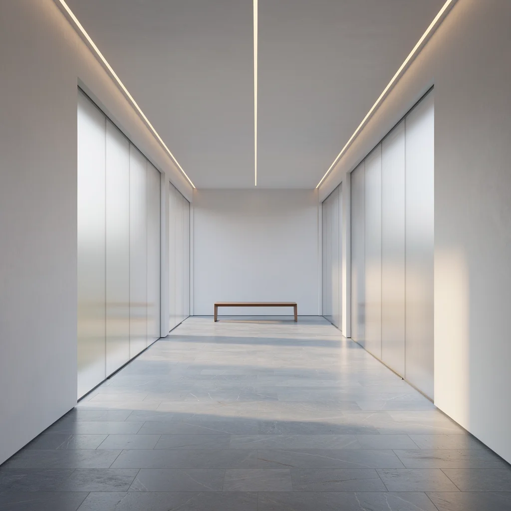 Architectural room detail illustrating expansive naturally lit corridor