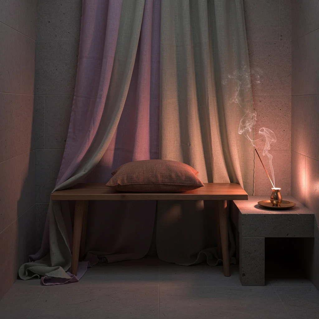 Architectural room detail illustrating dedicated warmth and posture zone