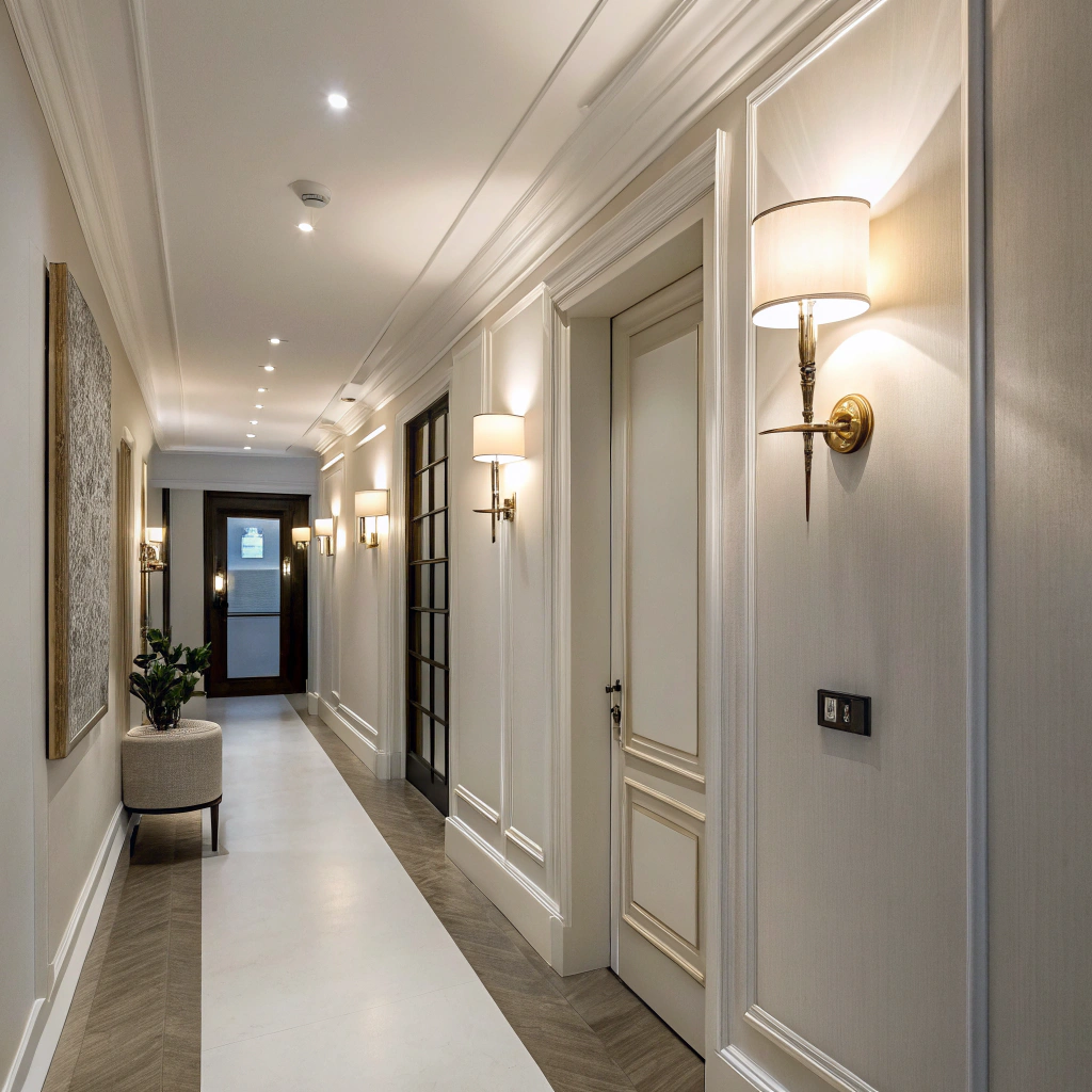 Architectural room detail illustrating recessed floor wash lights
