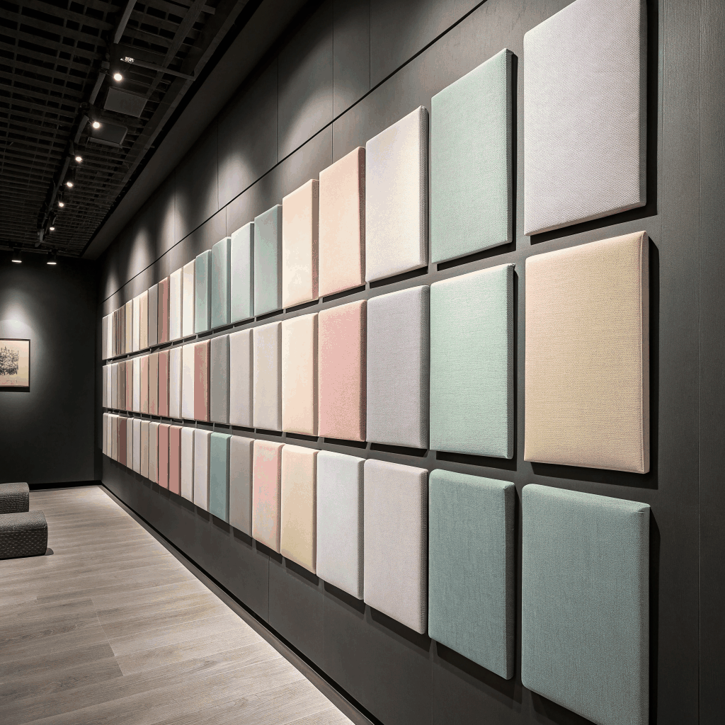 Architectural room detail illustrating acoustic felt wall panels