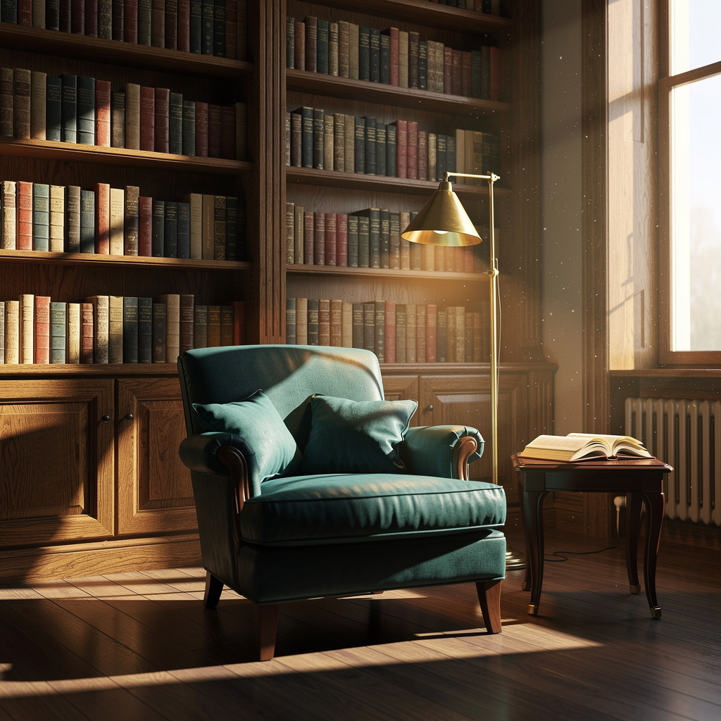 Architectural room detail illustrating intimate timber reading alcove