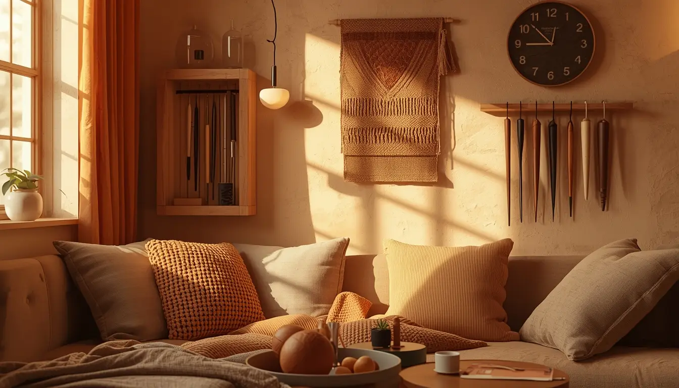 A timber valet and storage staging corner, warm and immediately usable